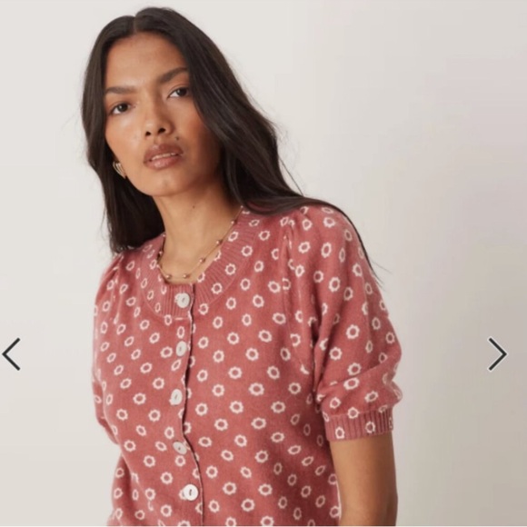 Free People Isla Daisy Puff Sleeve Crop Wool & Cashmere Blend Cardigan Sz XS NWT - Picture 9 of 13